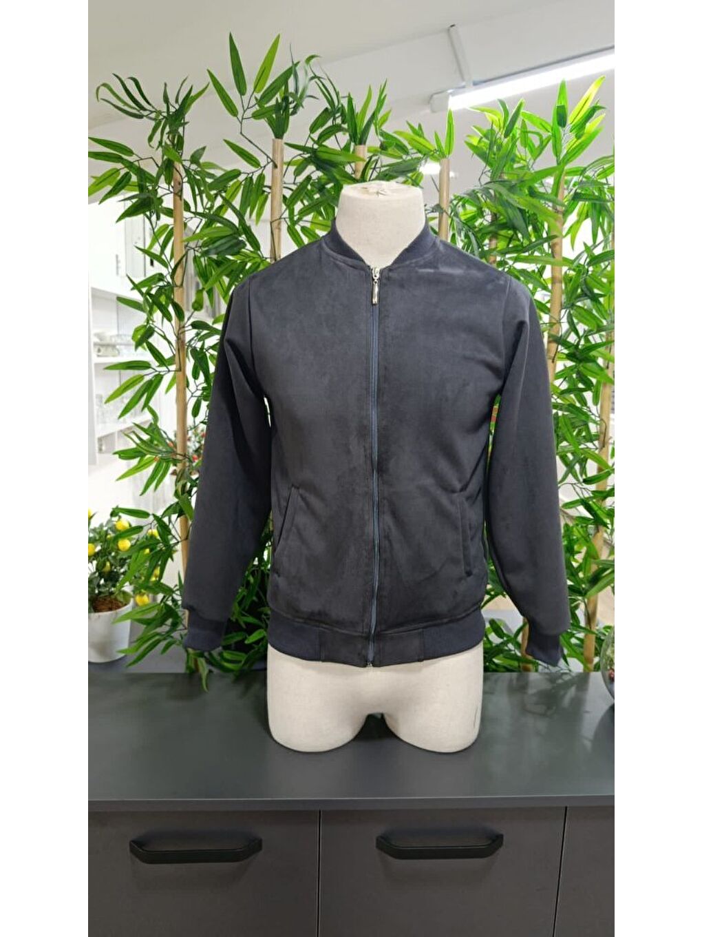 Antrasit Erkek önden Fermuarlı Içi Astarlı Süet Ceket-4