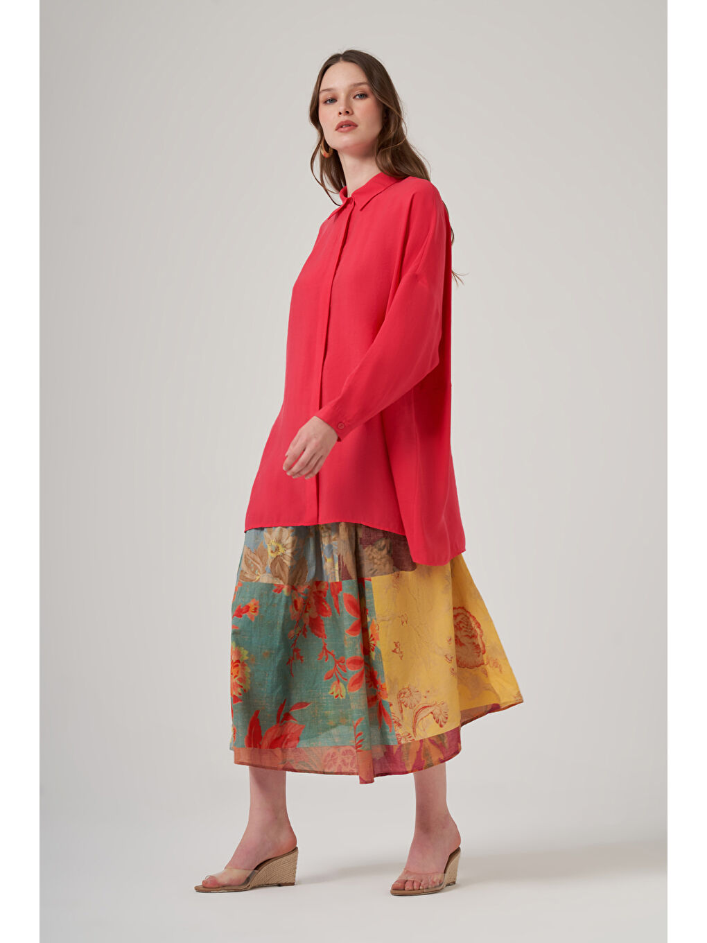 Kırmızı Oversize Basic Yazlık Gömlek 3001 Siglamen Fuşya-1