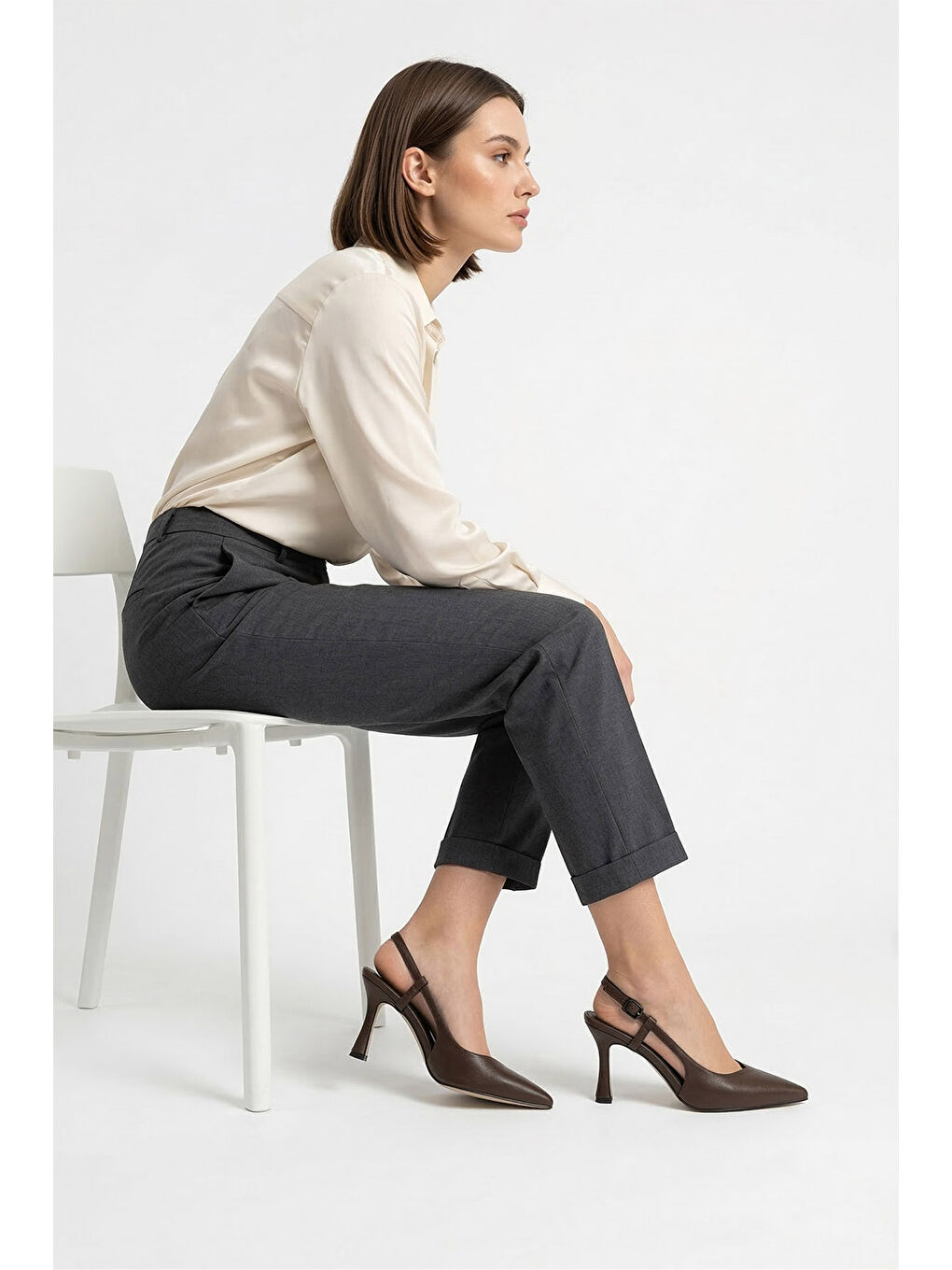 Kahverengi Kadın KAHVERENGİ İnce Topuklu Arkası Açık Ayakkabı-2