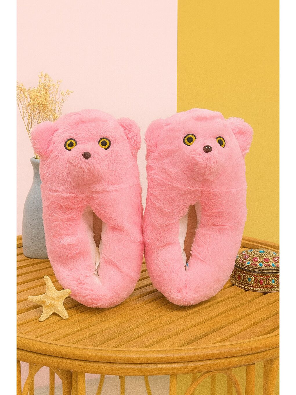 Pembe BARNEY Ayıcık Pelüş Unisex Hayvanlı Panduf Ev Ayakkabısı Pufidik
