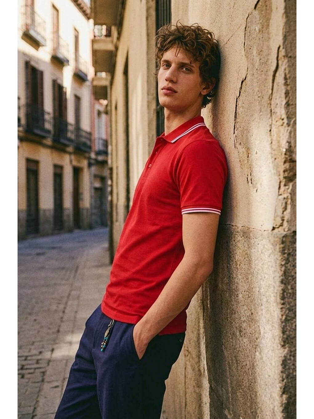 Erkek Düğmeli Fashion Kırmızı Polo Yaka Tişört-2