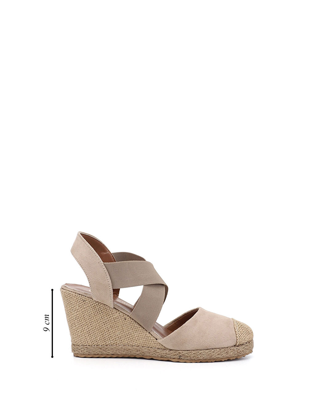 Bej Kadın BEJ Dolgu Topuklu Çapraz Lastik Bantlı Sandalet-1