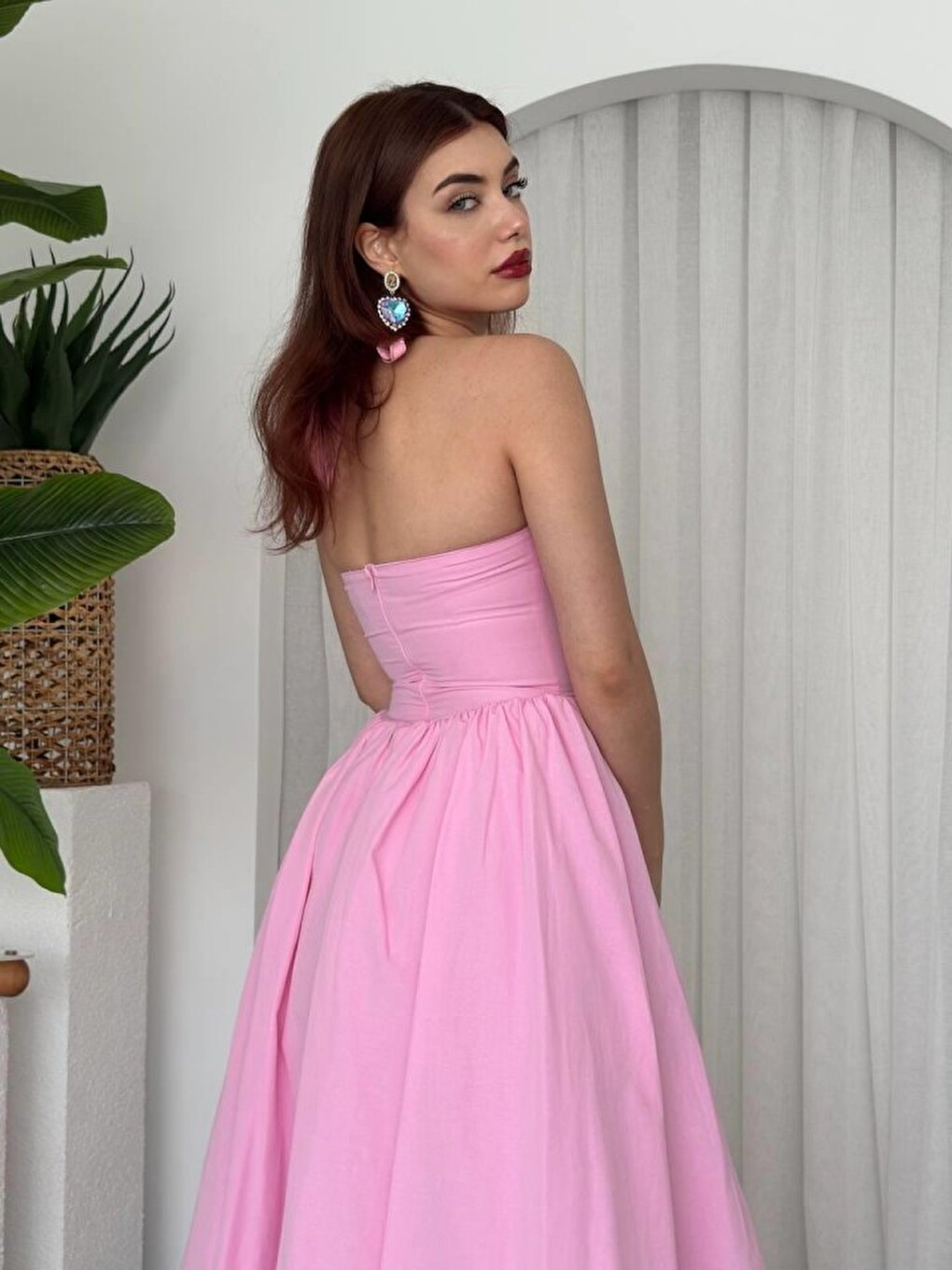 Pembe Fedra Midi Elbise-1
