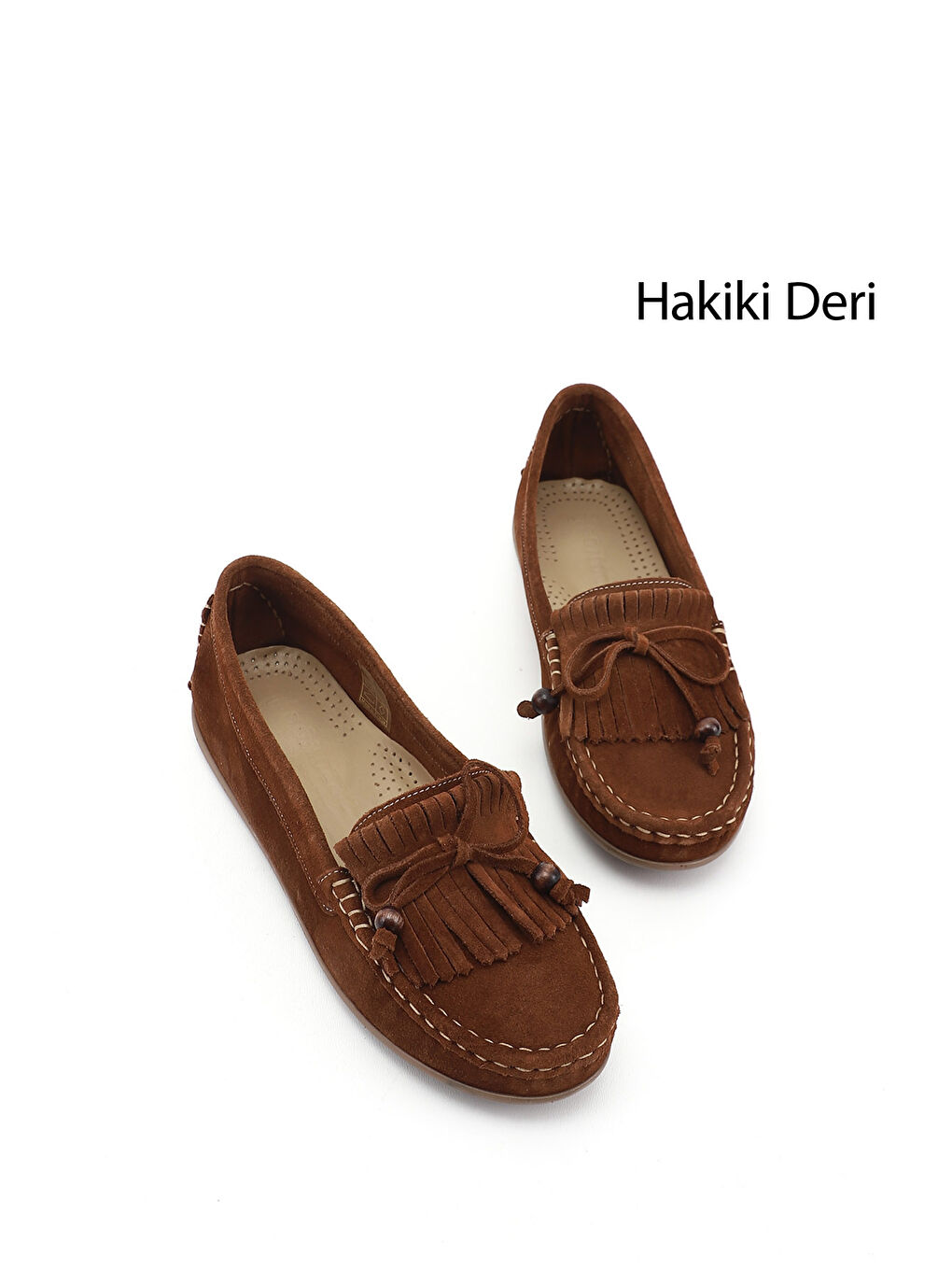 Kahverengi Kadın KAHVERENGİ-TABA Fiyonklu Hakiki Deri Comfort Loafer