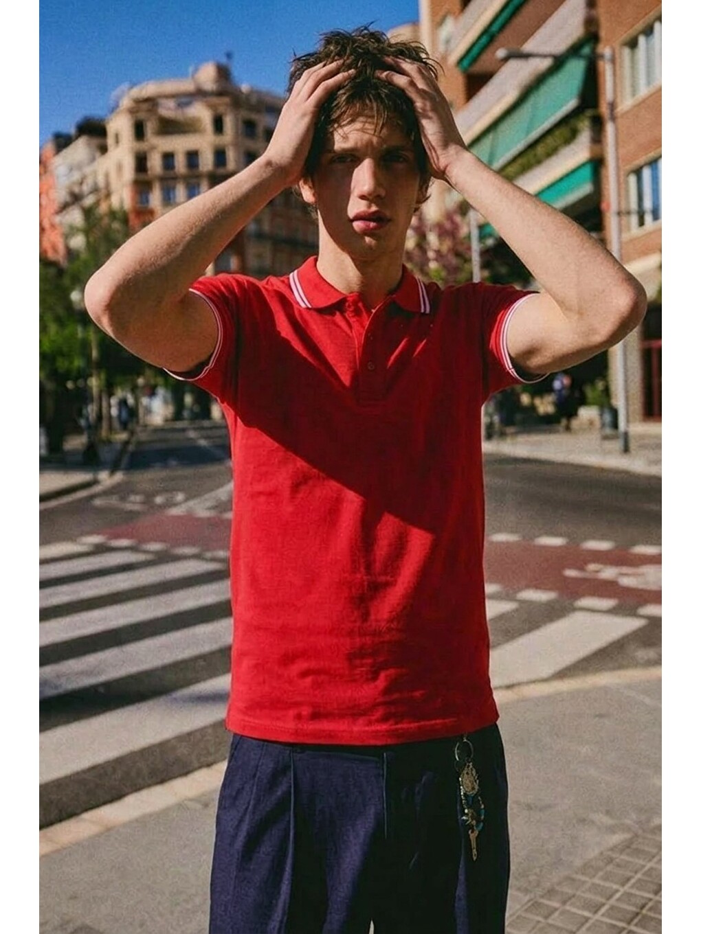 Erkek Düğmeli Fashion Kırmızı Polo Yaka Tişört-3