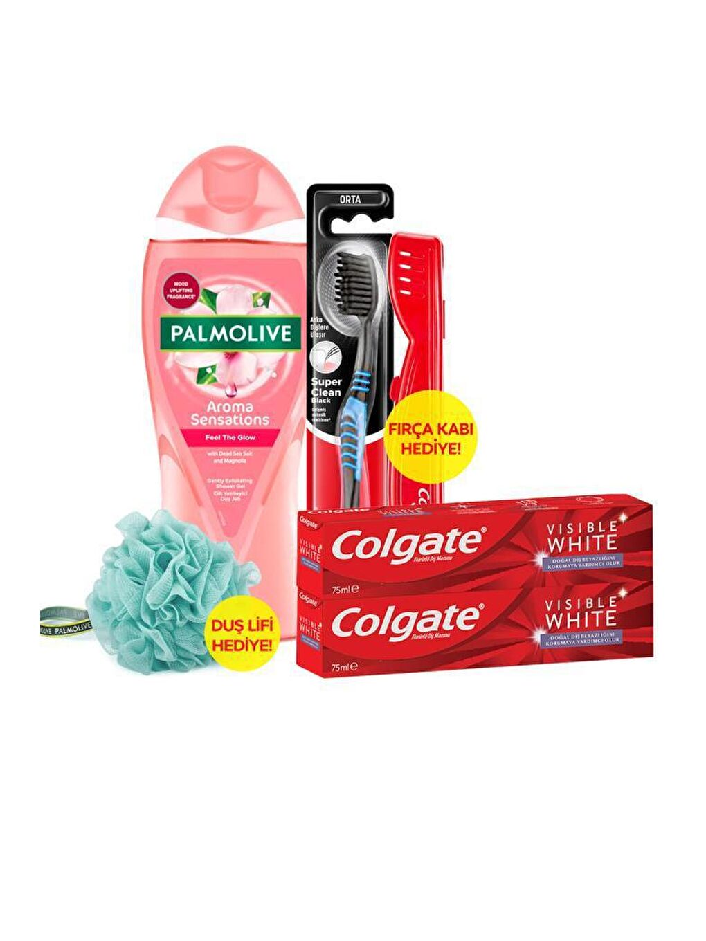 Colgate Karışık Diş Macunu 75 Ml X2, Orta Diş Fırçası, Palmolive Duş Jeli 500 Ml +  & Duş Lifi - 6