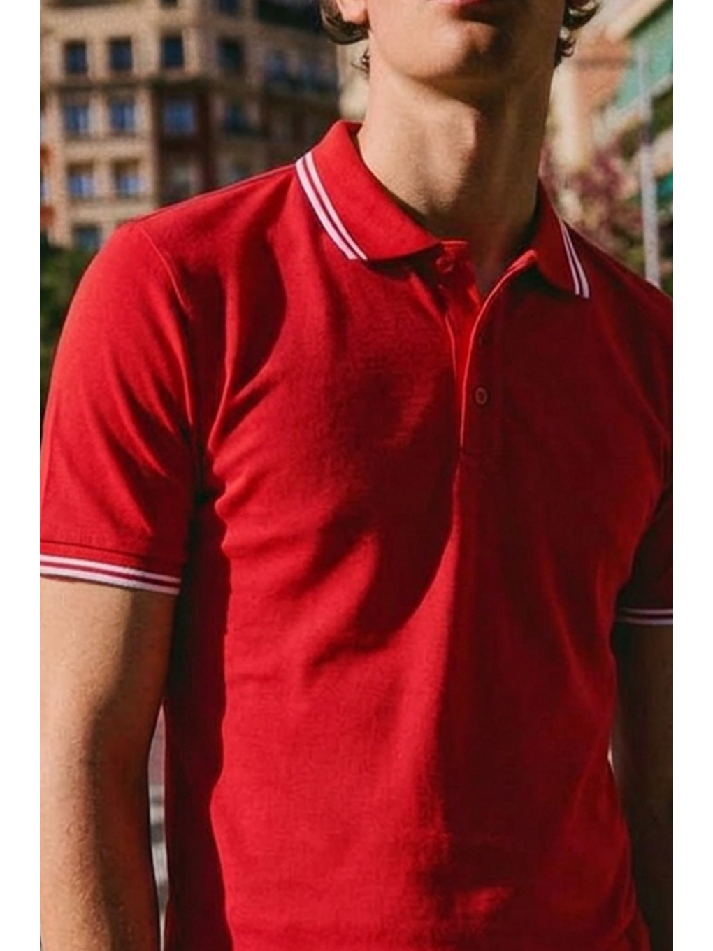Erkek Düğmeli Fashion Kırmızı Polo Yaka Tişört-4