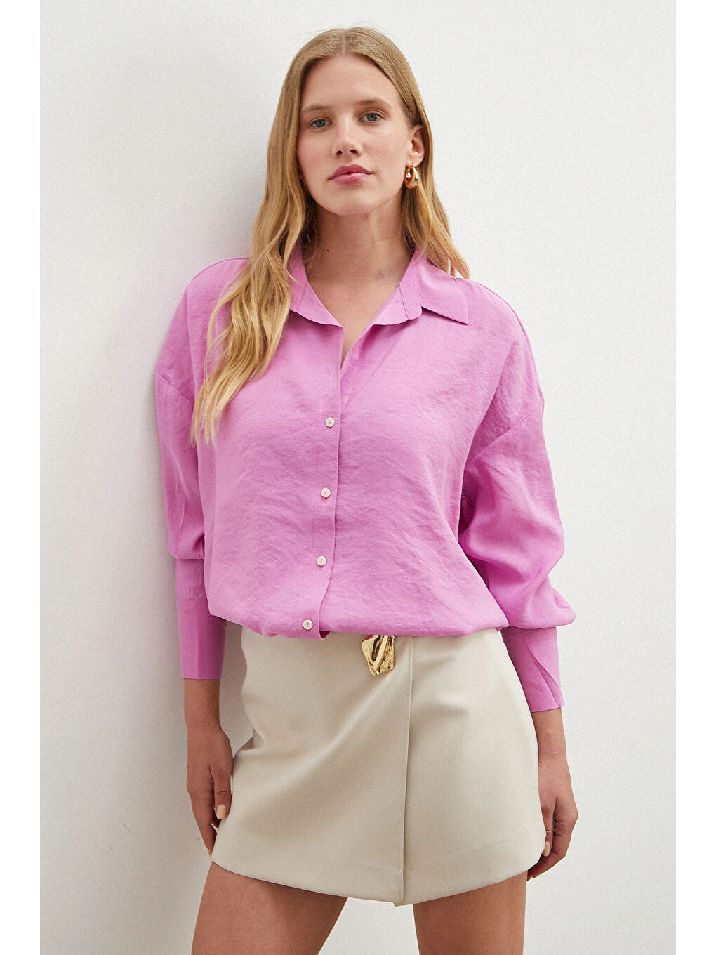 Basic Modal Gömlek Mor-5