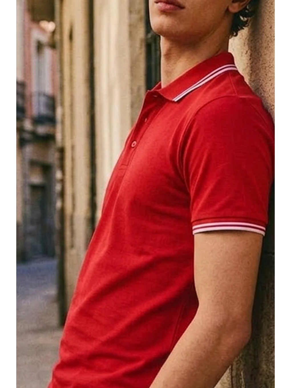 Erkek Düğmeli Fashion Kırmızı Polo Yaka Tişört-5