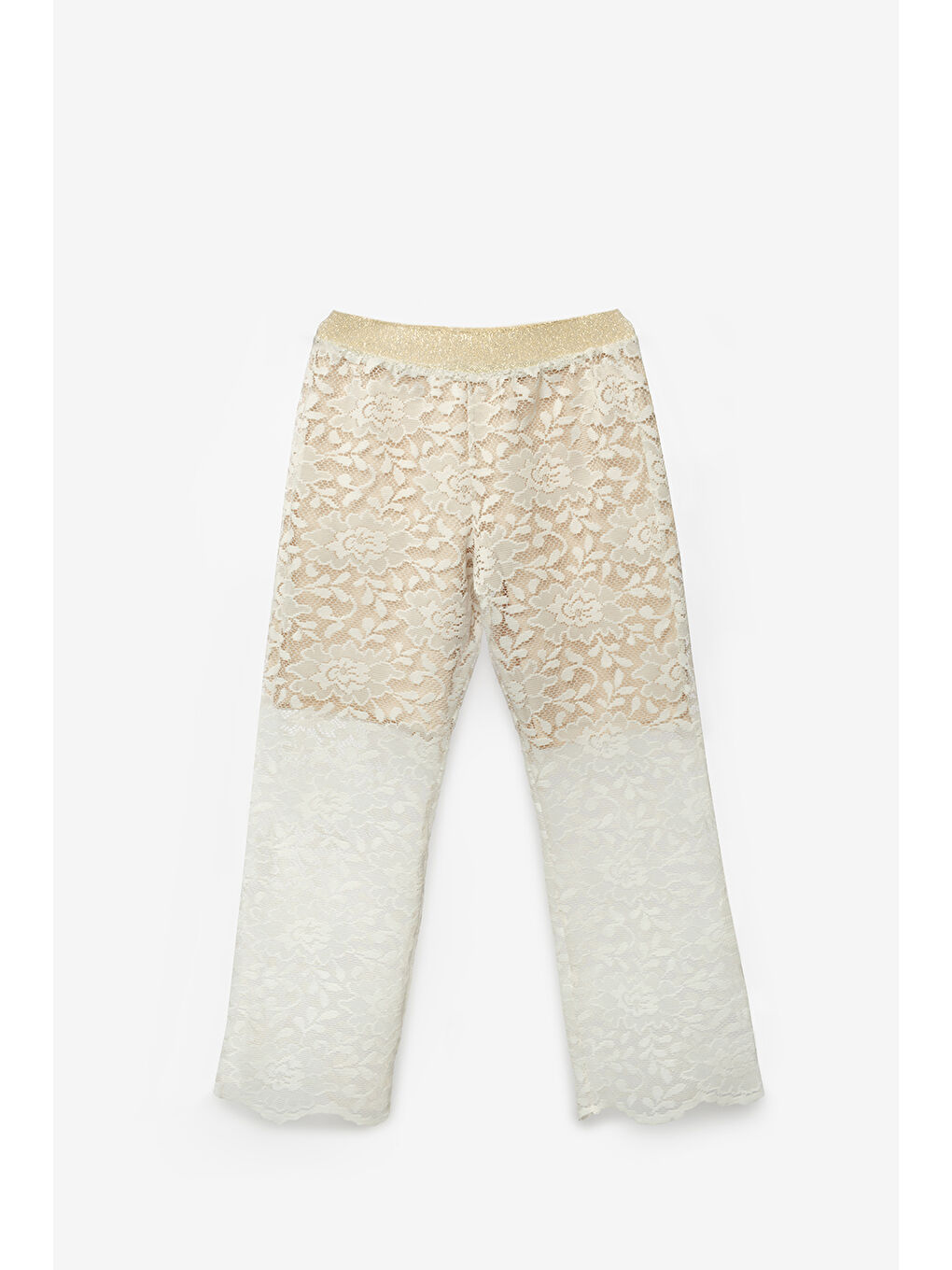 Ekru Krem Dantel Kız Çocuk Crop Pantalon İkili Takım - Hope-2