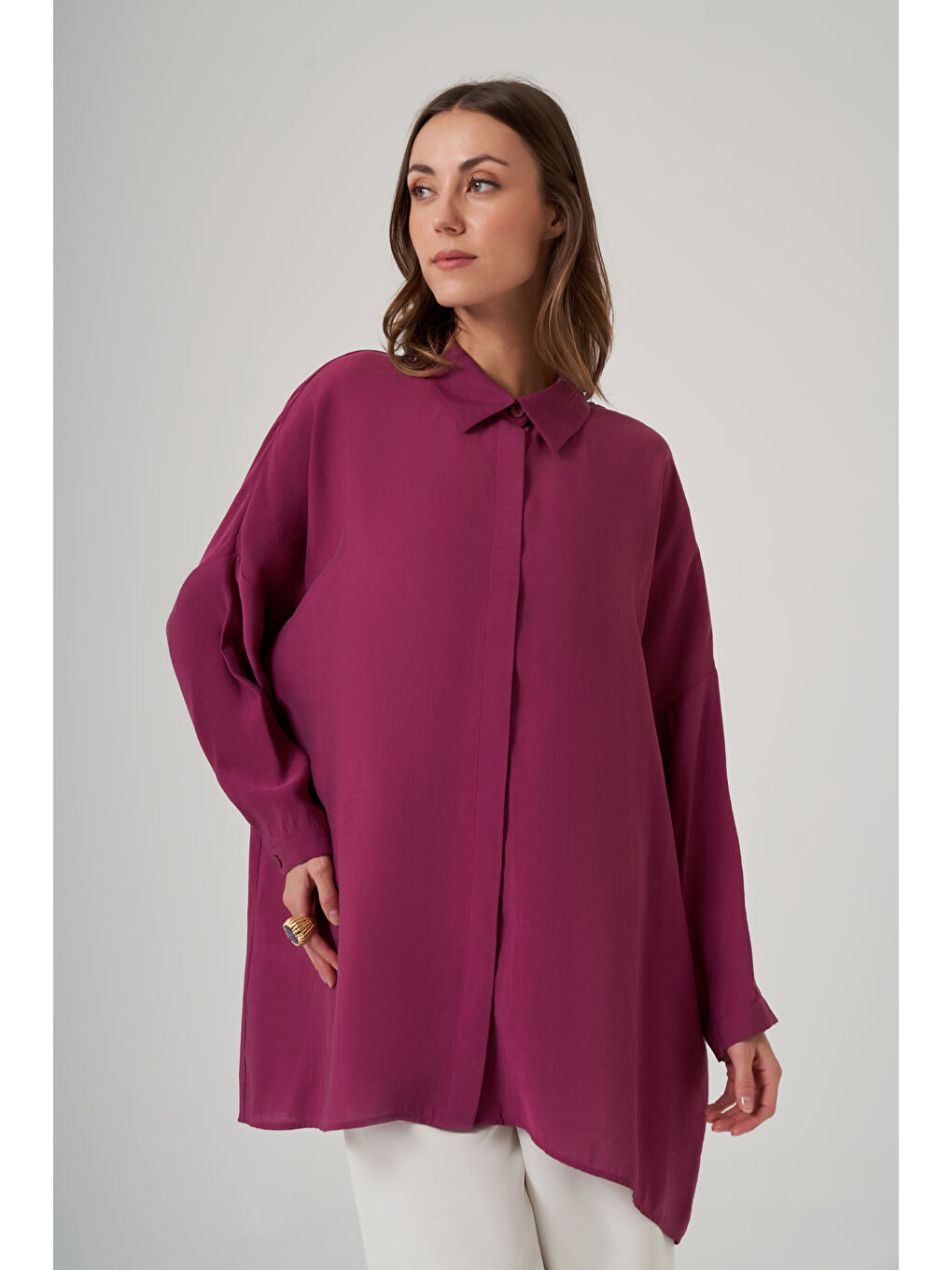 Oversize Basic Yazlık Gömlek 3001 Mürdüm