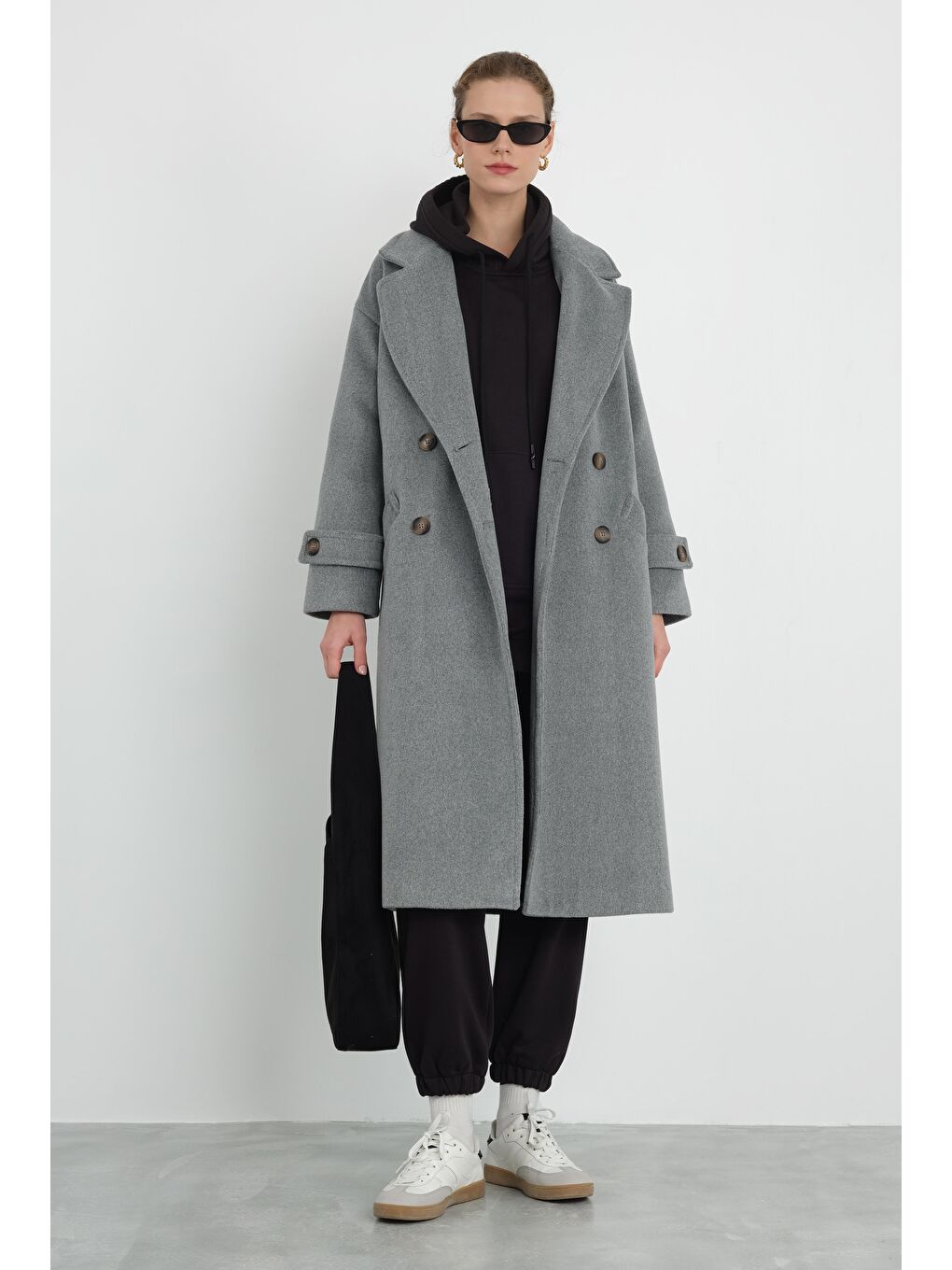 Kolu Apolet Detaylı Kaban Gri Melanj-1