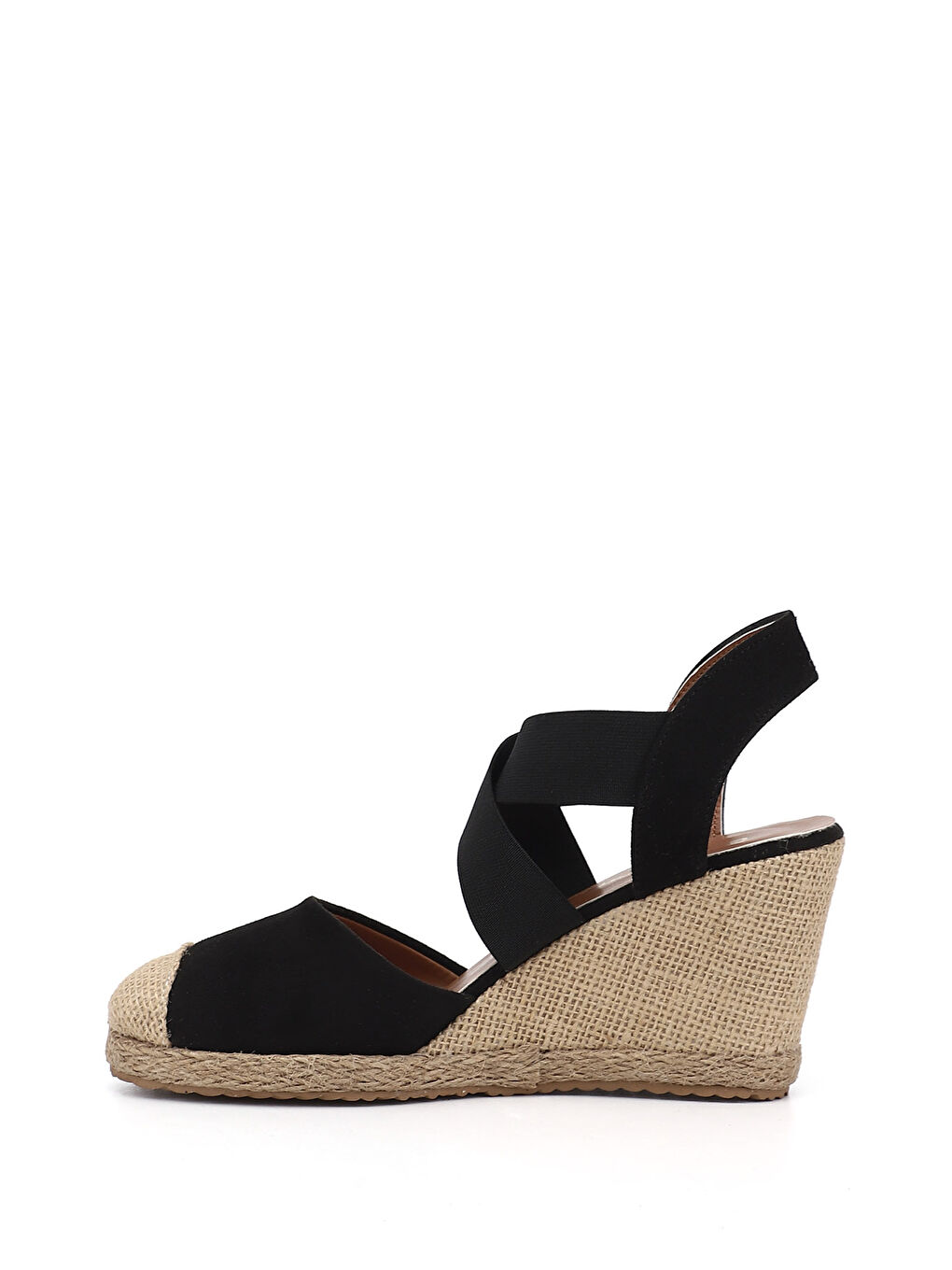 Siyah Kadın SİYAH MELANJ Dolgu Topuklu Çapraz Lastik Bantlı Sandalet-4