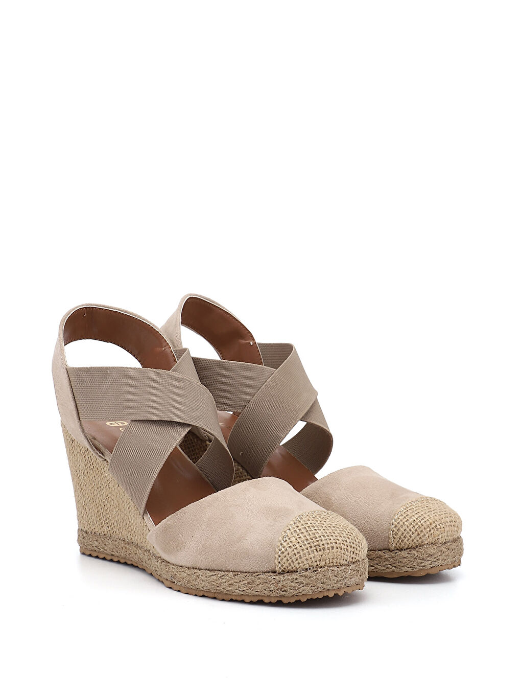 Bej Kadın BEJ Dolgu Topuklu Çapraz Lastik Bantlı Sandalet-3