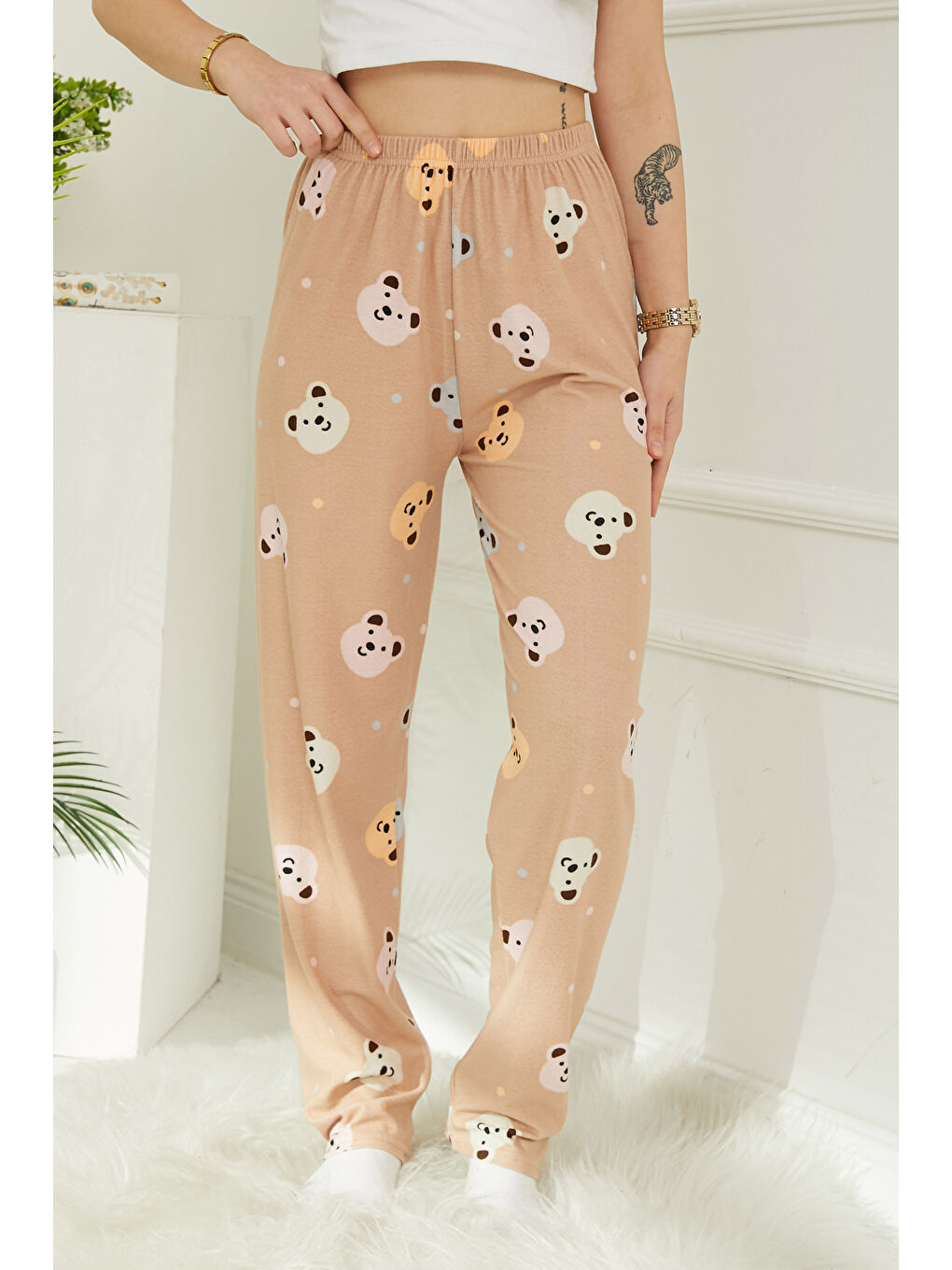 Ayıcıklı Pijama Altı Bej - 26811