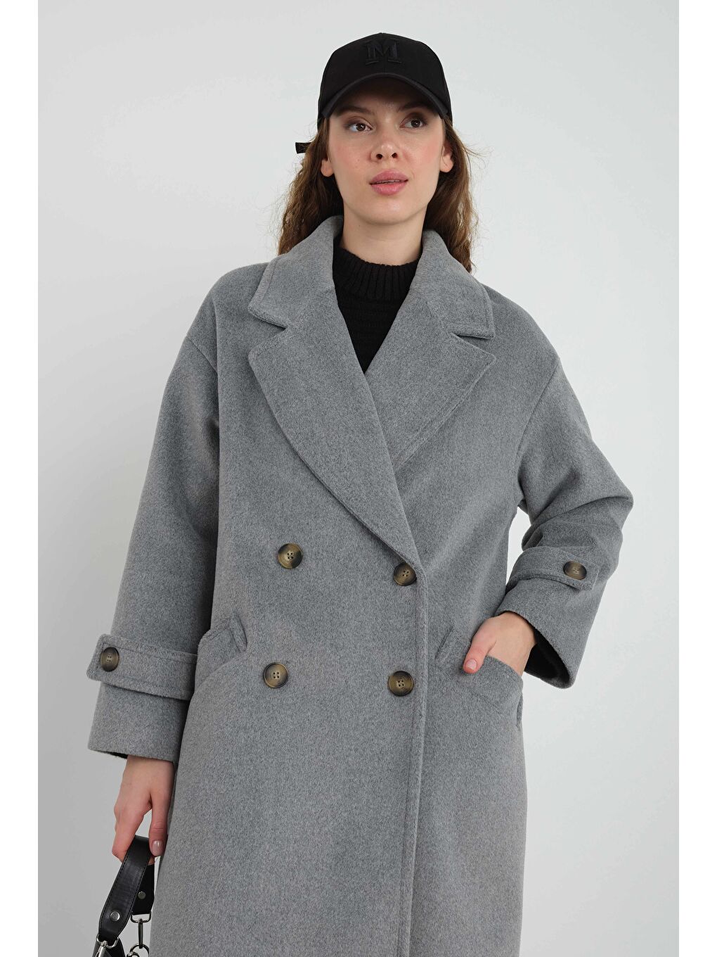 Kolu Apolet Detaylı Kaban Gri Melanj-2