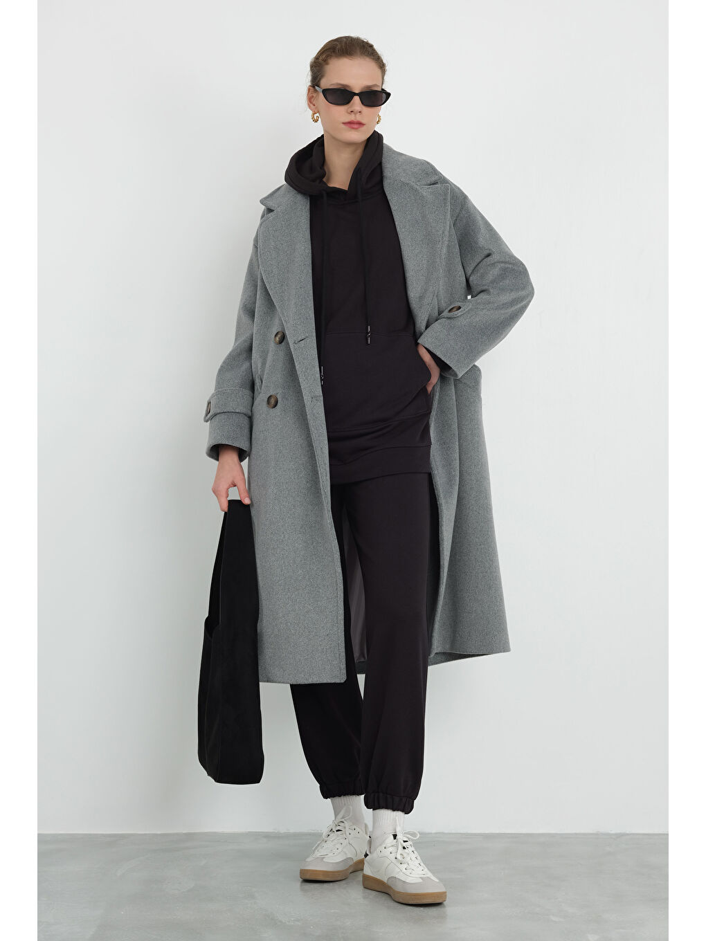 Kolu Apolet Detaylı Kaban Gri Melanj-3