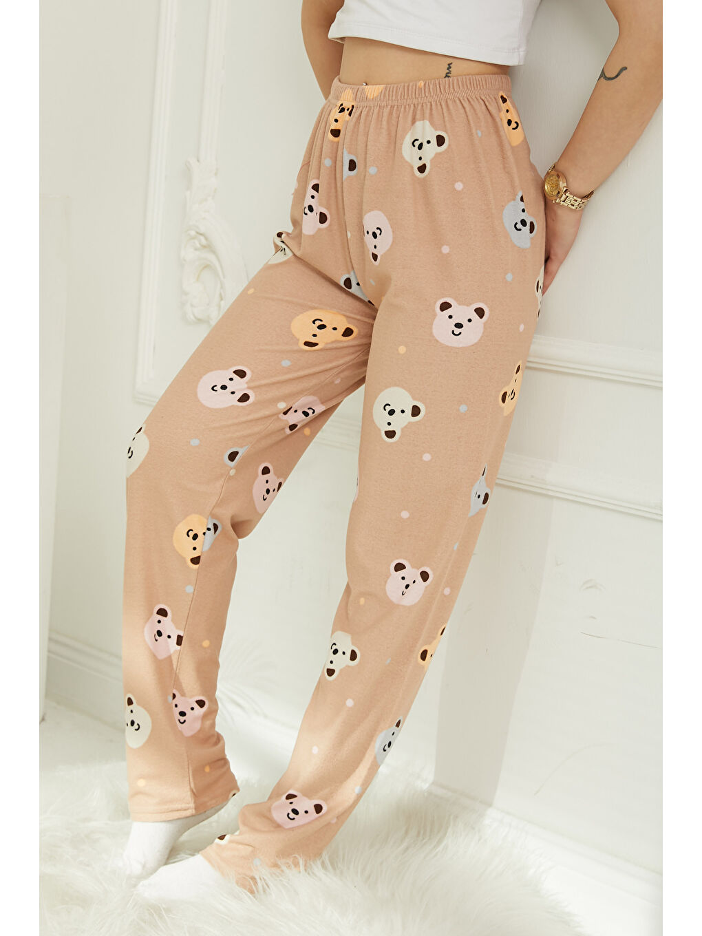 Ayıcıklı Pijama Altı Bej - 26811-2