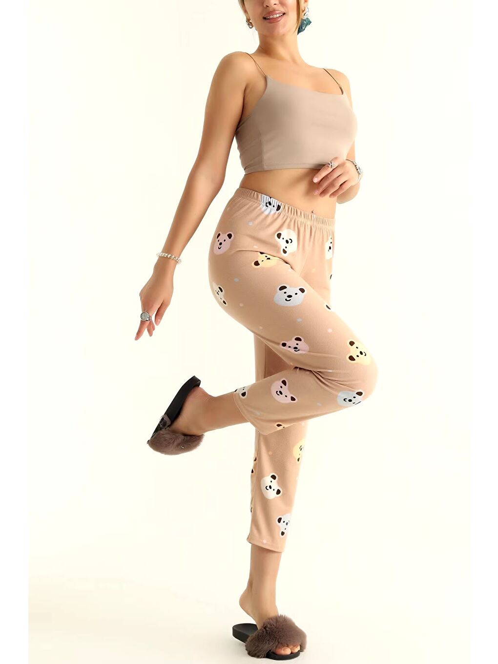 Ayıcıklı Pijama Altı Bej - 26811-3