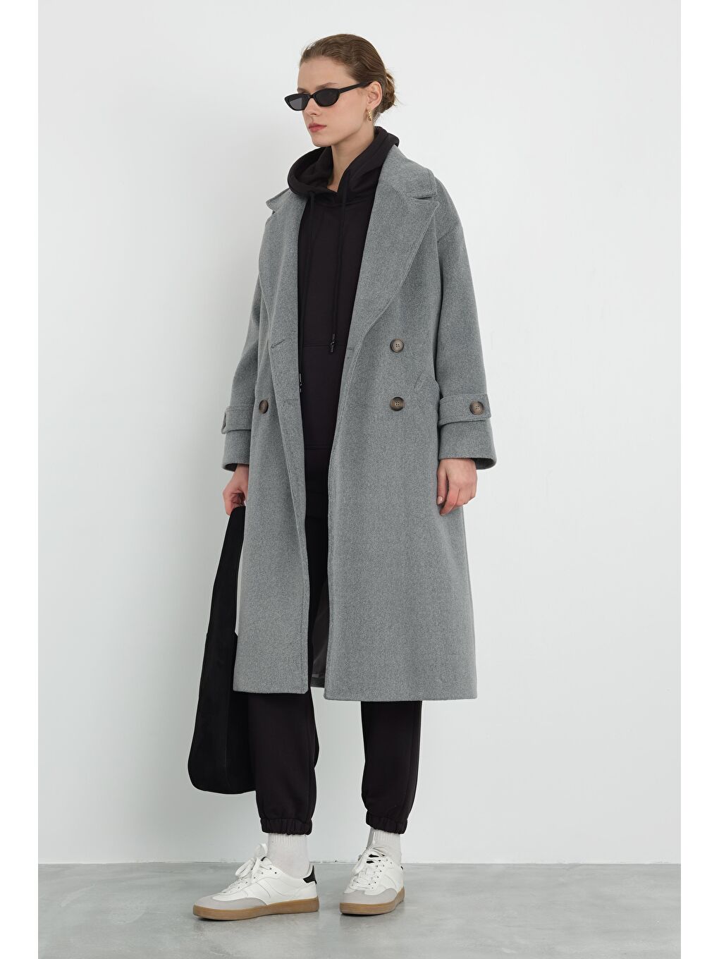 Kolu Apolet Detaylı Kaban Gri Melanj-4