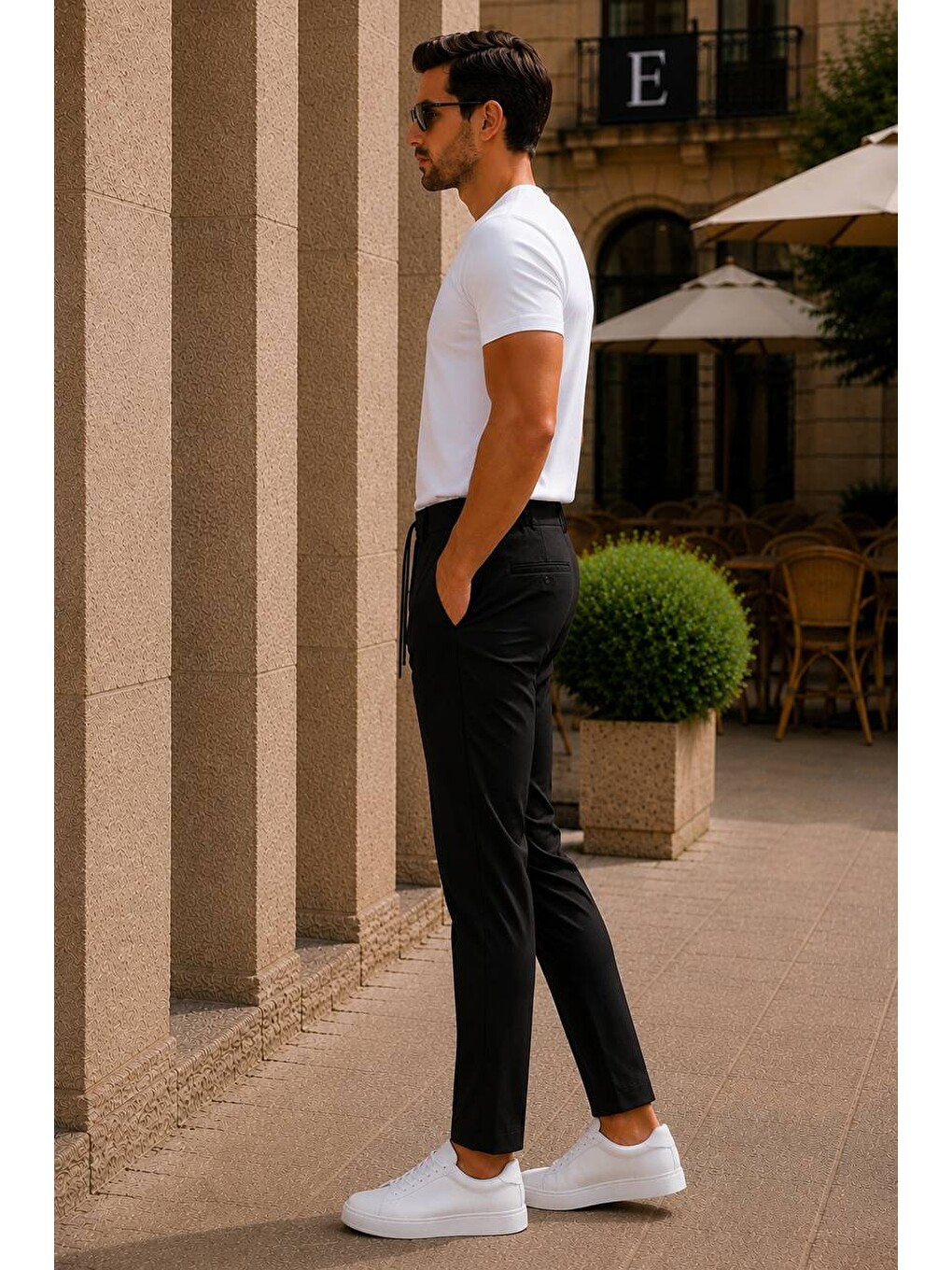 Erkek Premium Poliamid Kumaş Comfort Fit Jogger Siyah Pantolon - 252dngr-1