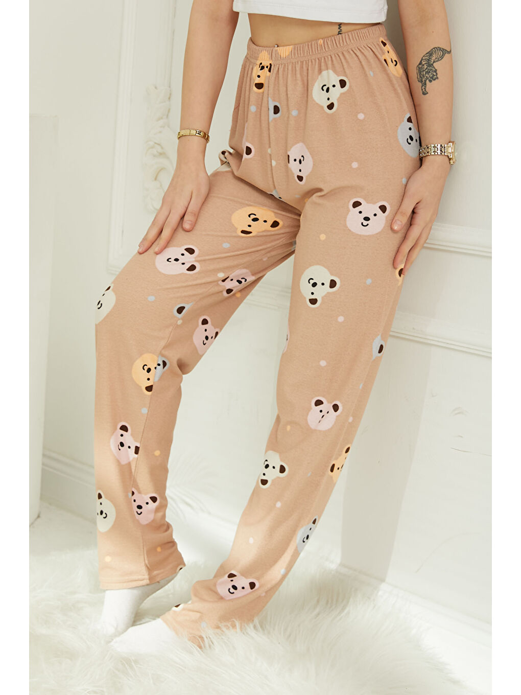 Ayıcıklı Pijama Altı Bej - 26811-4