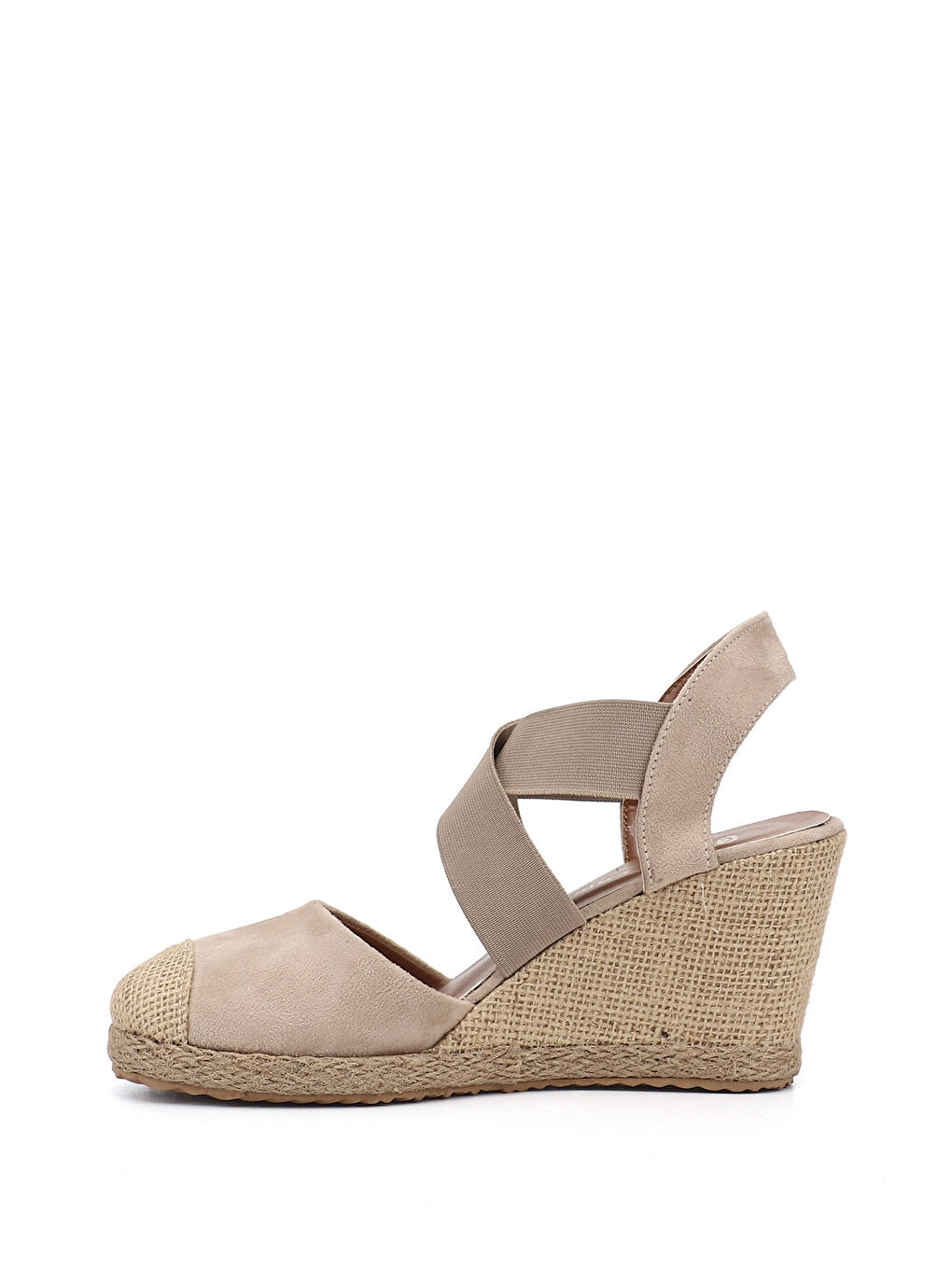 Bej Kadın BEJ Dolgu Topuklu Çapraz Lastik Bantlı Sandalet-4