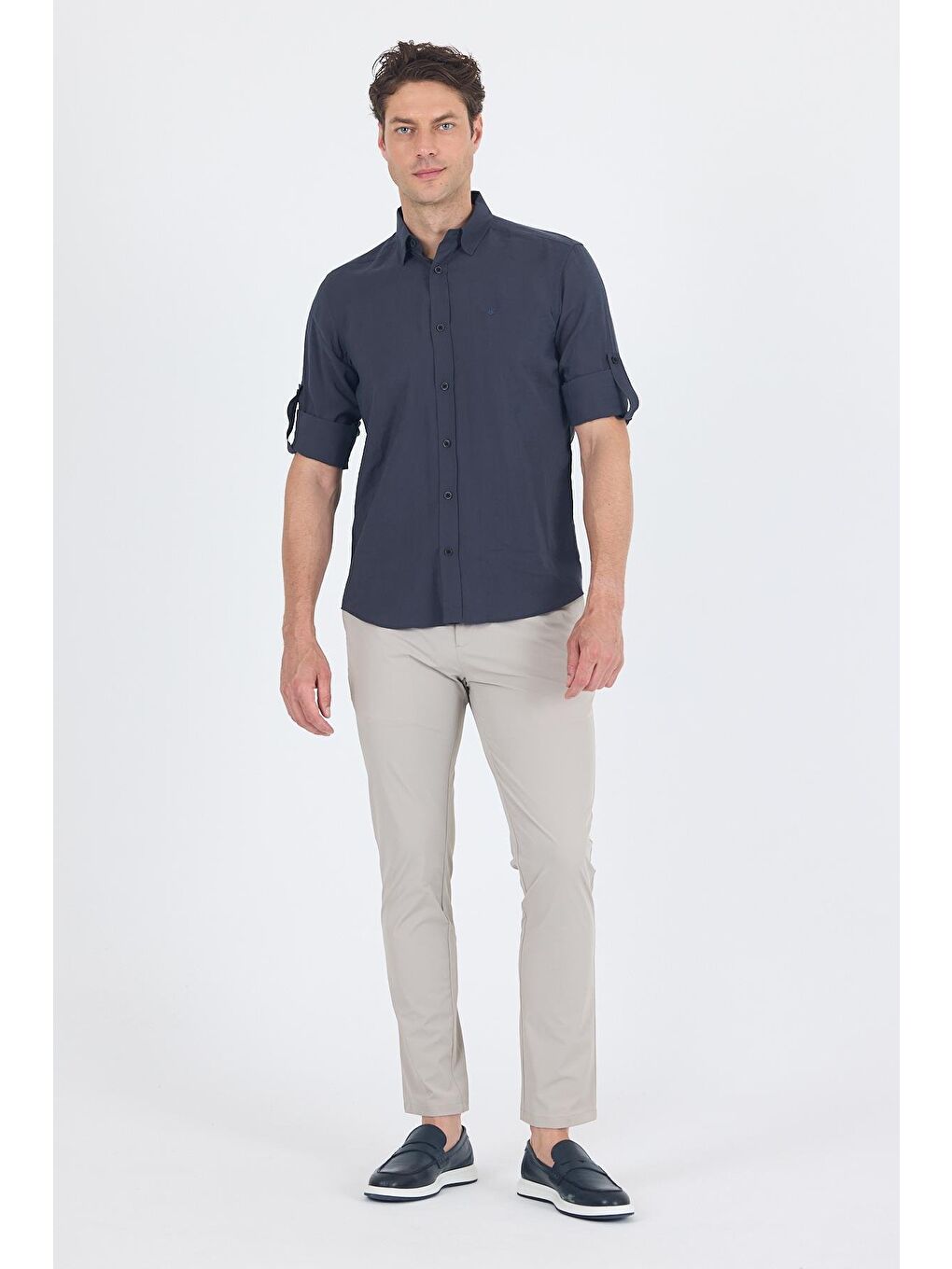 Koyu Antrasit Kısalabilir Kol Smart Biritli Yaka Cepsiz Slim Fit Gömlek 1004250224-2