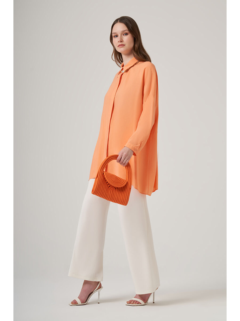 Pembe Oversize Basic Yazlık Gömlek 3001 Mango Turuncu-1