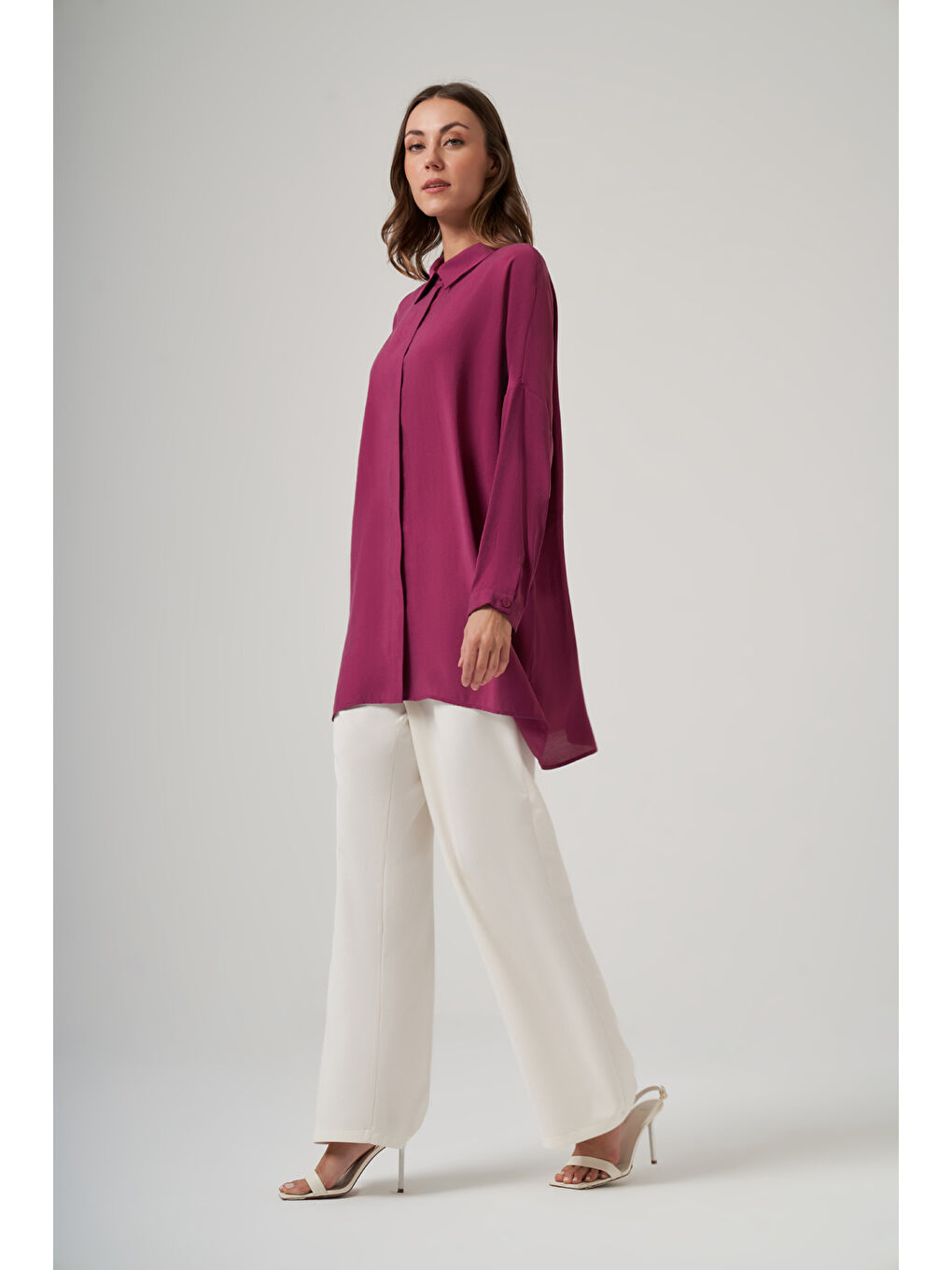 Oversize Basic Yazlık Gömlek 3001 Mürdüm-1