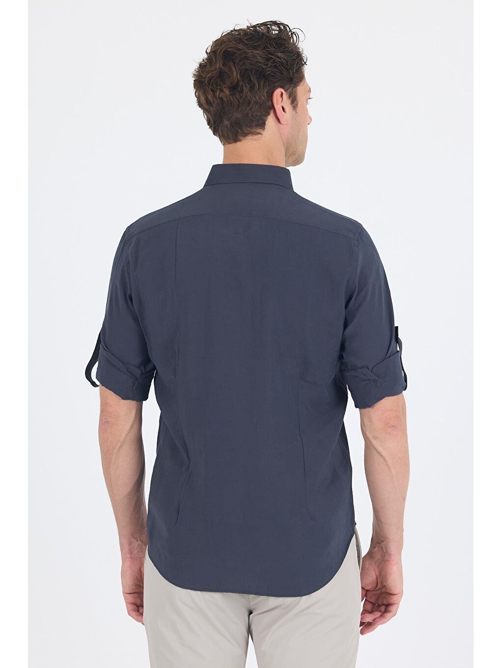 Koyu Antrasit Kısalabilir Kol Smart Biritli Yaka Cepsiz Slim Fit Gömlek 1004250224-4