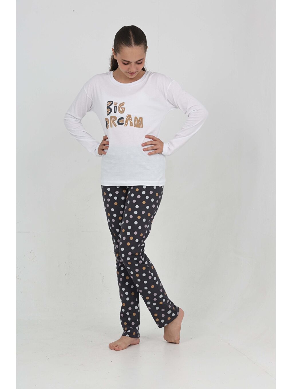 Beyaz Kız Çocuk Big Dream Baskılı Pijama Takım