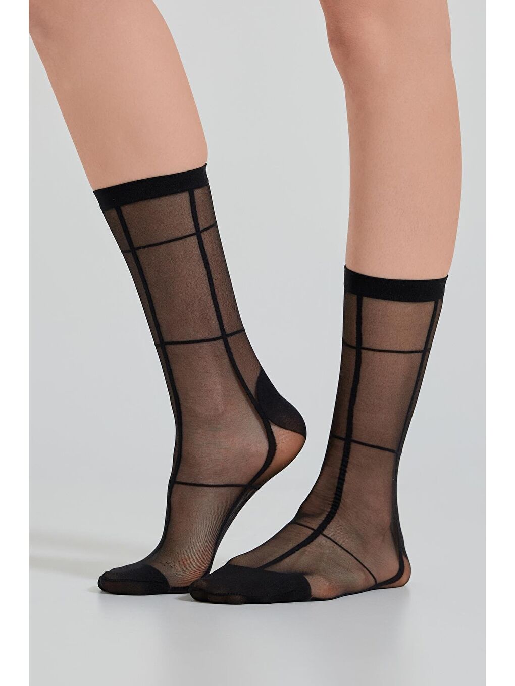 Kadın Kareli İnce Soket Çorap Siyah