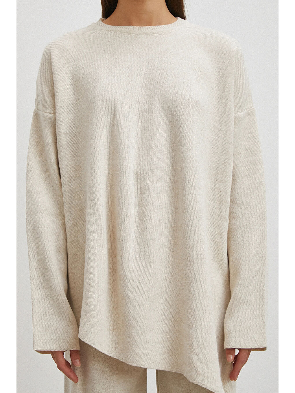 Eteği Çapraz Pantolonlu Bisiklet Yaka Takım Ekru-3