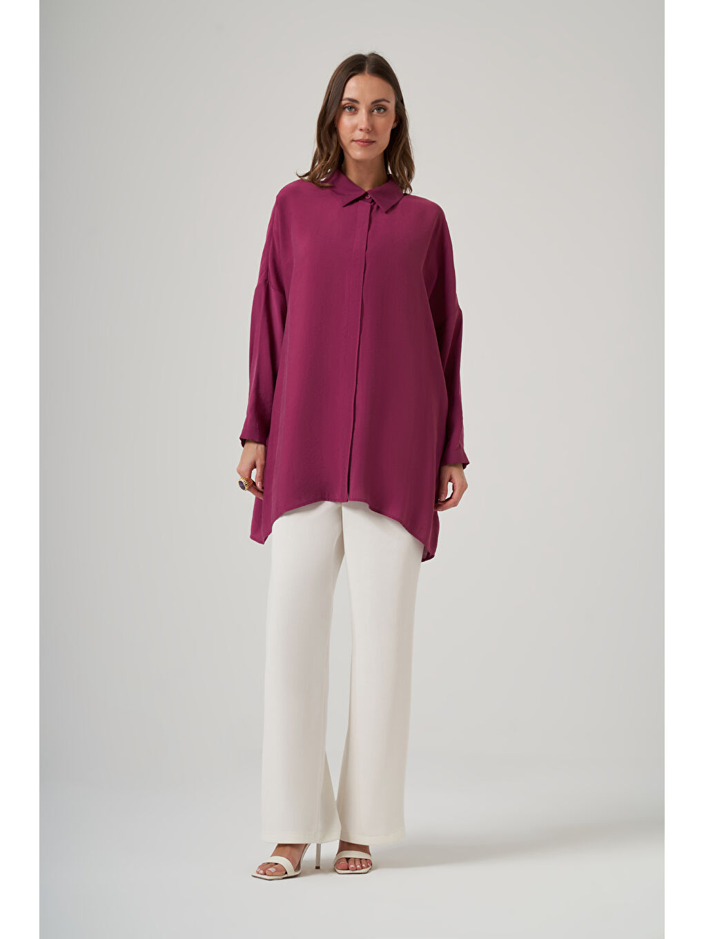 Oversize Basic Yazlık Gömlek 3001 Mürdüm-3