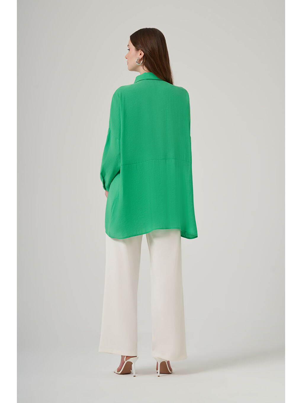 Yeşil Oversize Basic Yazlık Gömlek 3001 Benetton-2