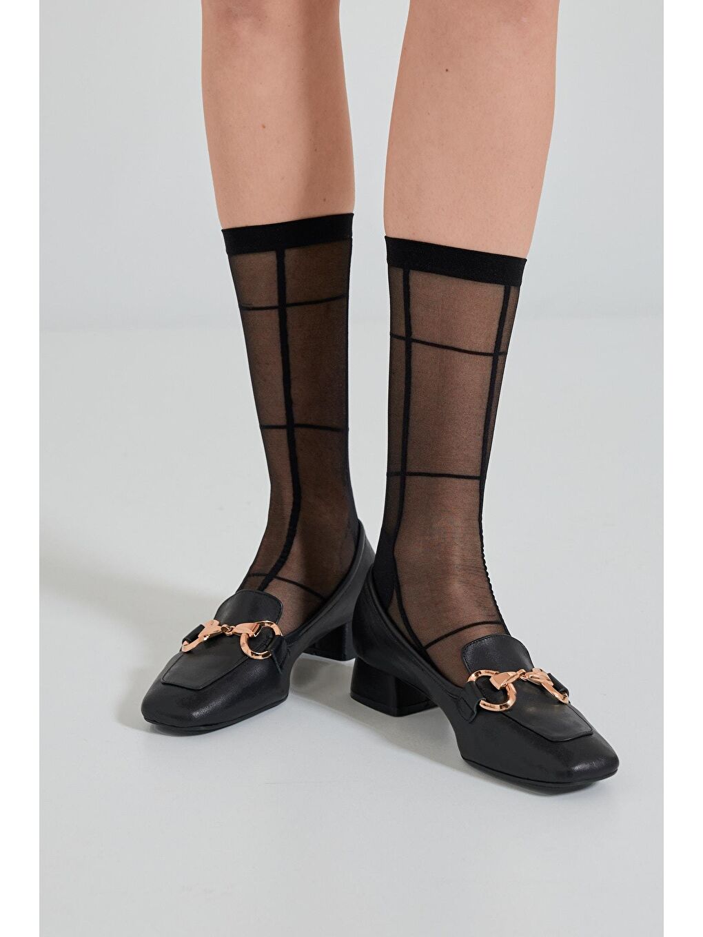 Kadın Kareli İnce Soket Çorap Siyah-1