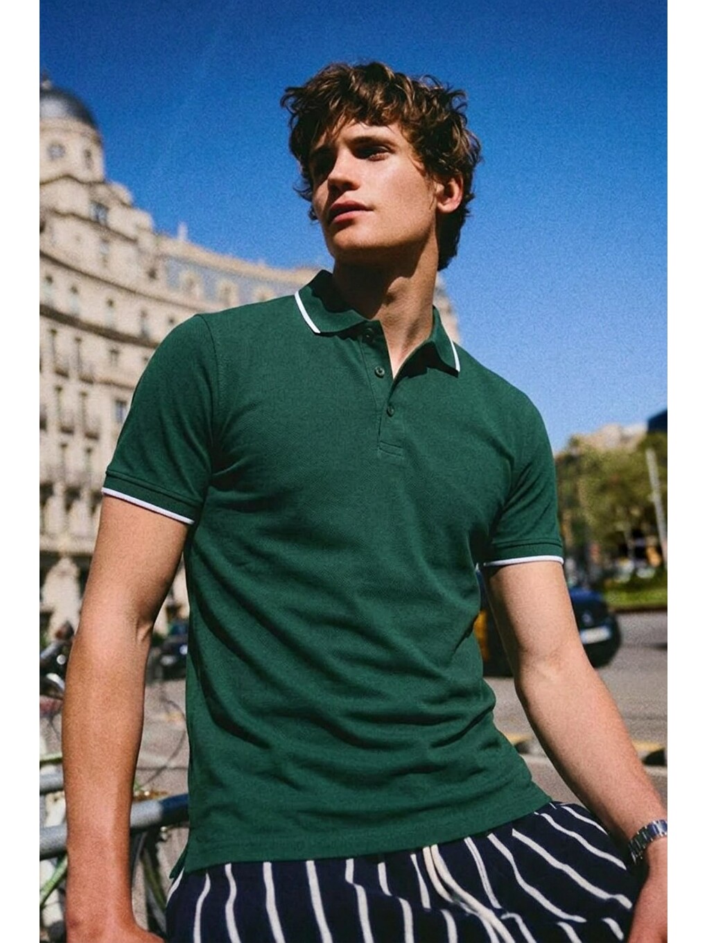 Erkek Basic Klasik Haki Polo Yaka Tişört