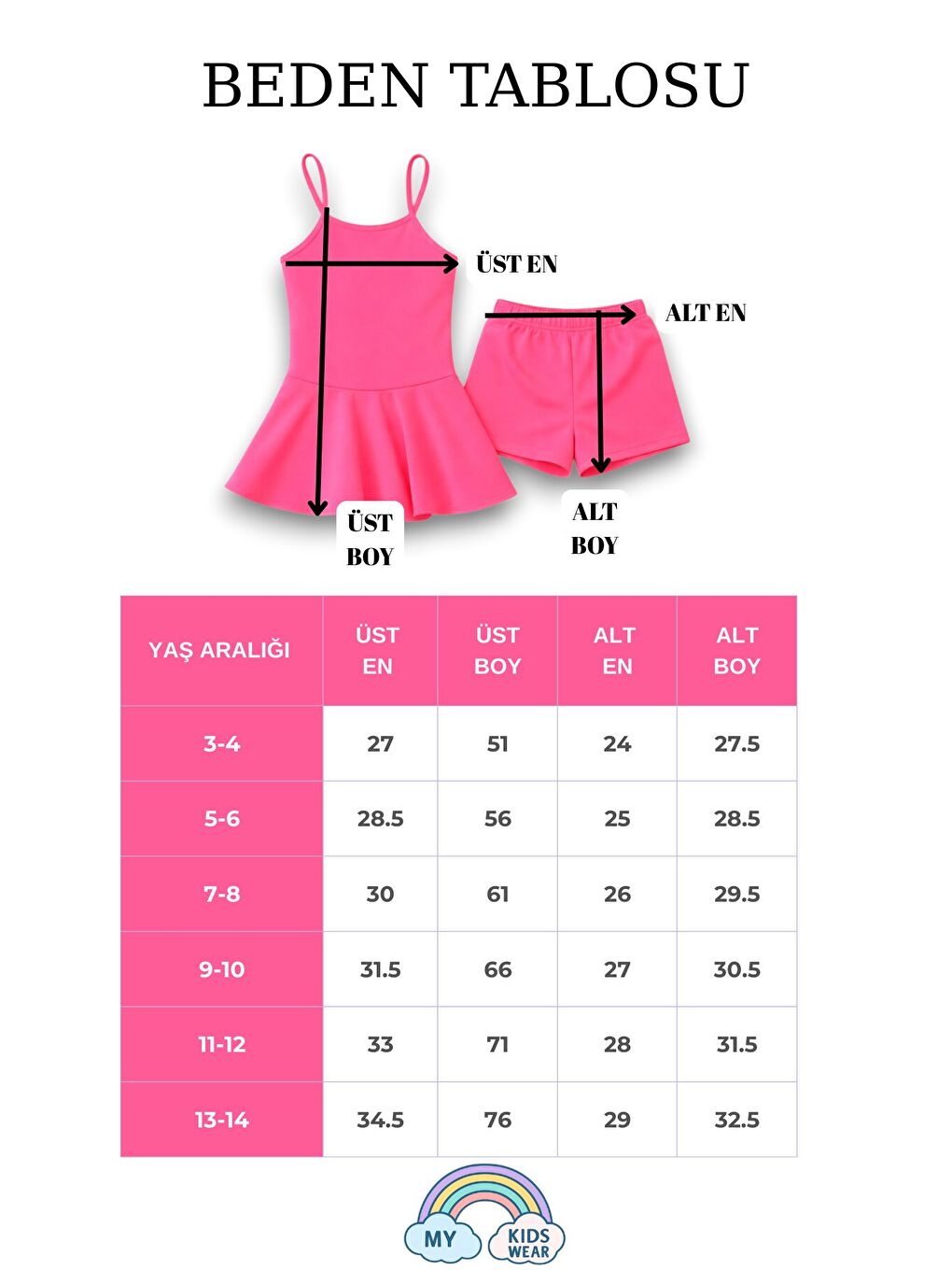 Pembe Kız Çocuk Garson Mayo Elbiseli Şortlu 2’li Takım 12413-1