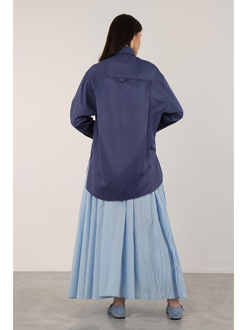 Poplin Gömlek Kısa Jean Mavi-3