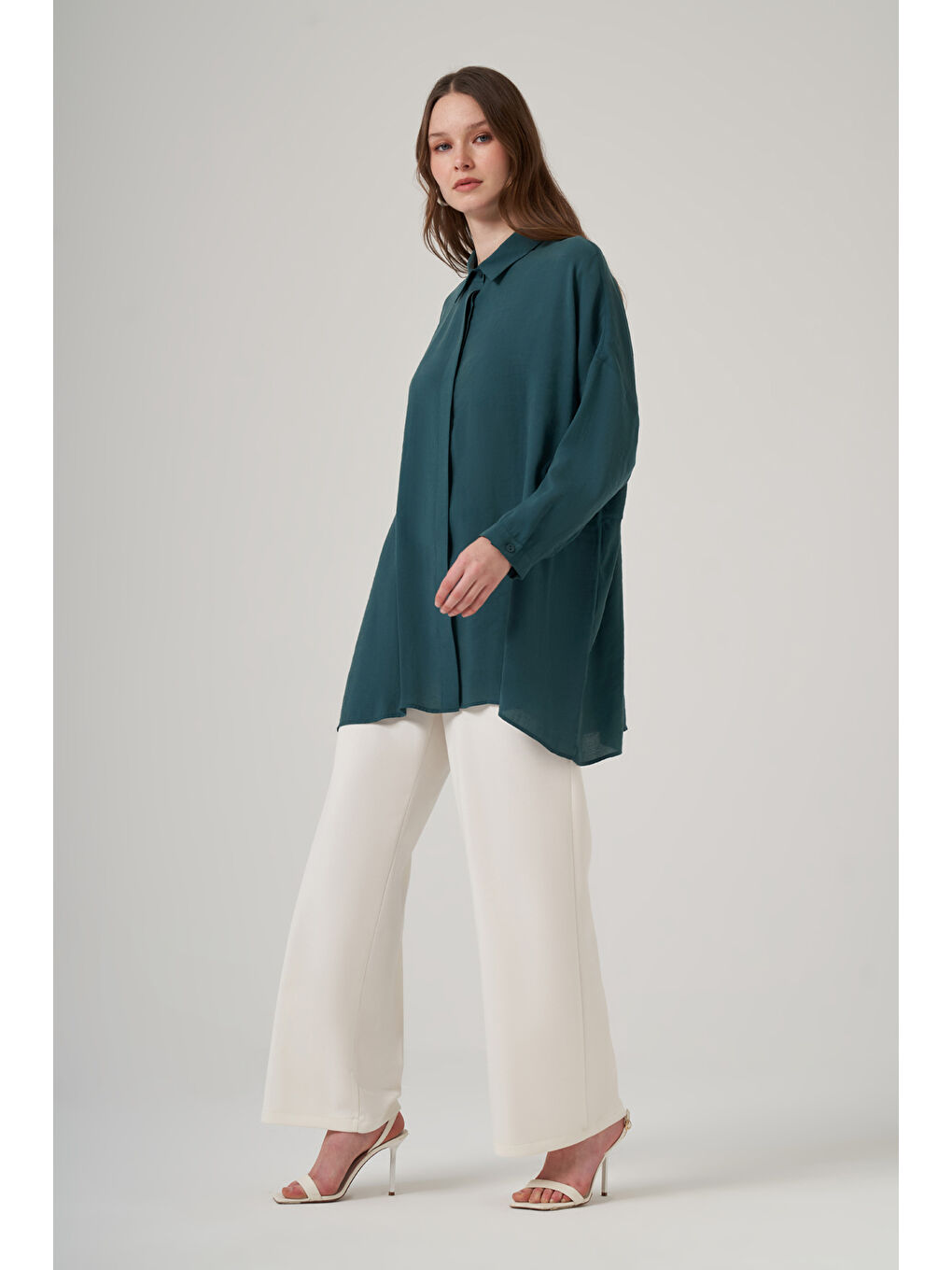 Oversize Basic Yazlık Gömlek 3001 Jungle Zümrüt Yeşil-1