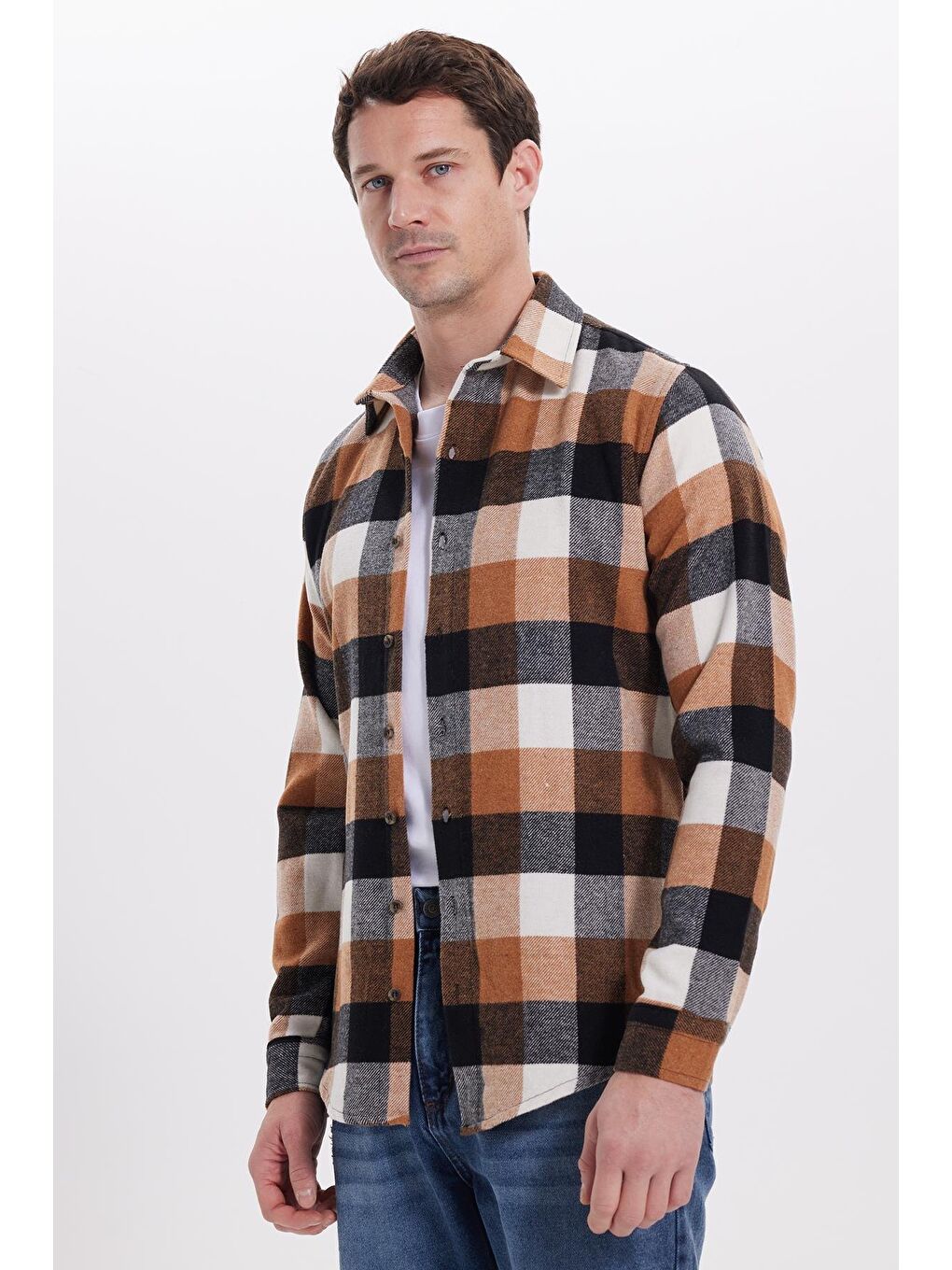Karışık Erkek Slim Fit Dar Kesim Kareli Kışlık Oduncu Gömlek-6