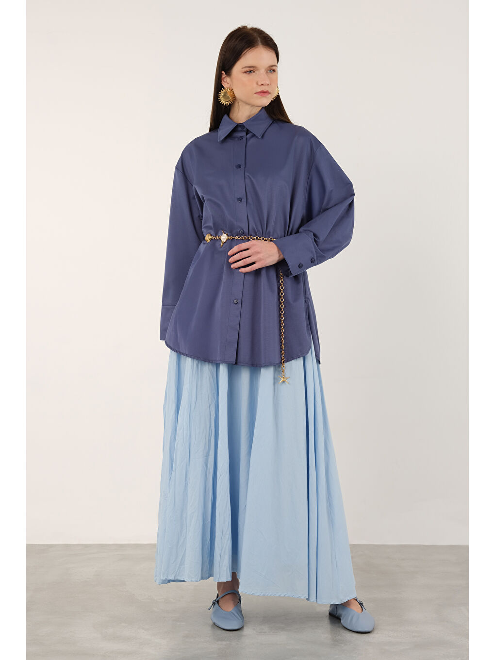 Poplin Gömlek Kısa Jean Mavi-4