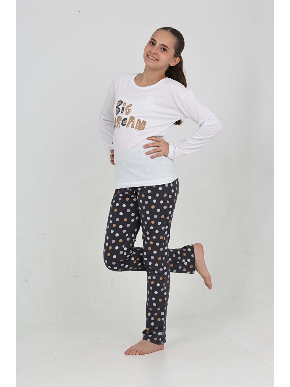 Beyaz Kız Çocuk Big Dream Baskılı Pijama Takım-3