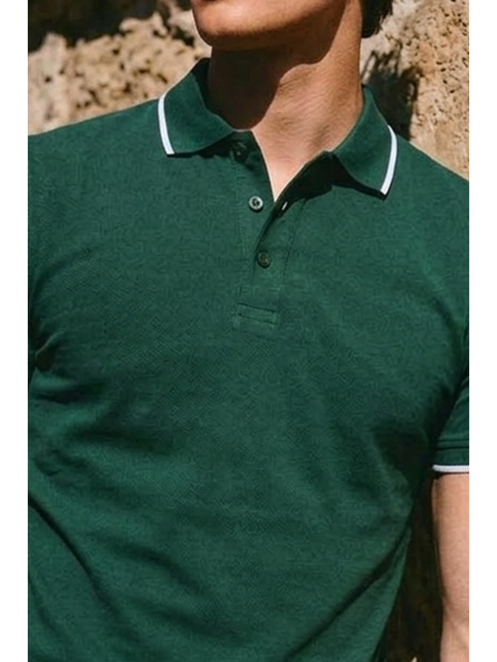 Erkek Basic Klasik Haki Polo Yaka Tişört-5