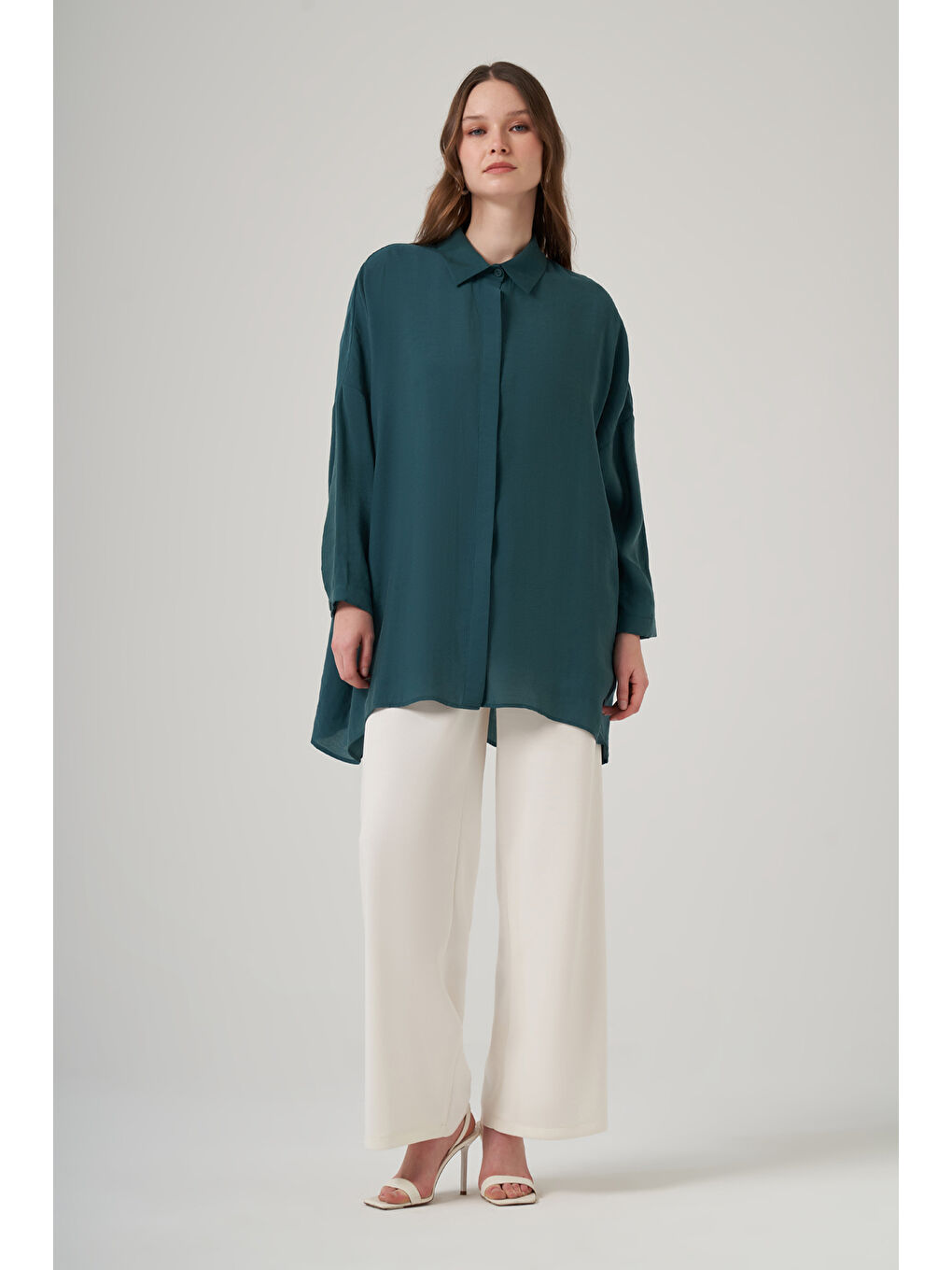 Oversize Basic Yazlık Gömlek 3001 Jungle Zümrüt Yeşil-3