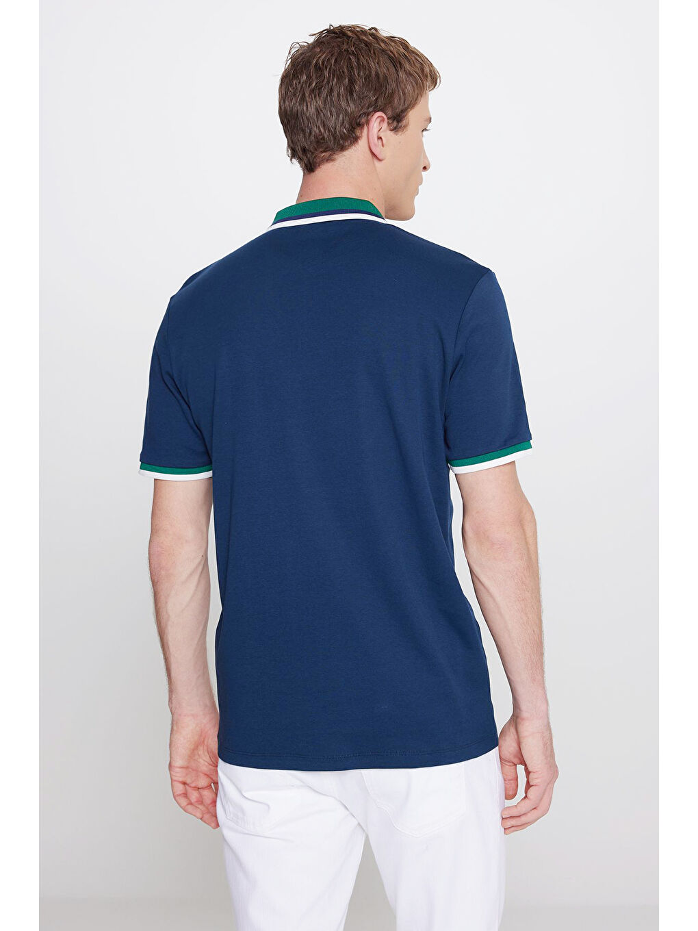 Erkek Lacivert-Yeşil Regular Fit Geniş Kesim Polo Yaka %100 Pamuk Tişört-4