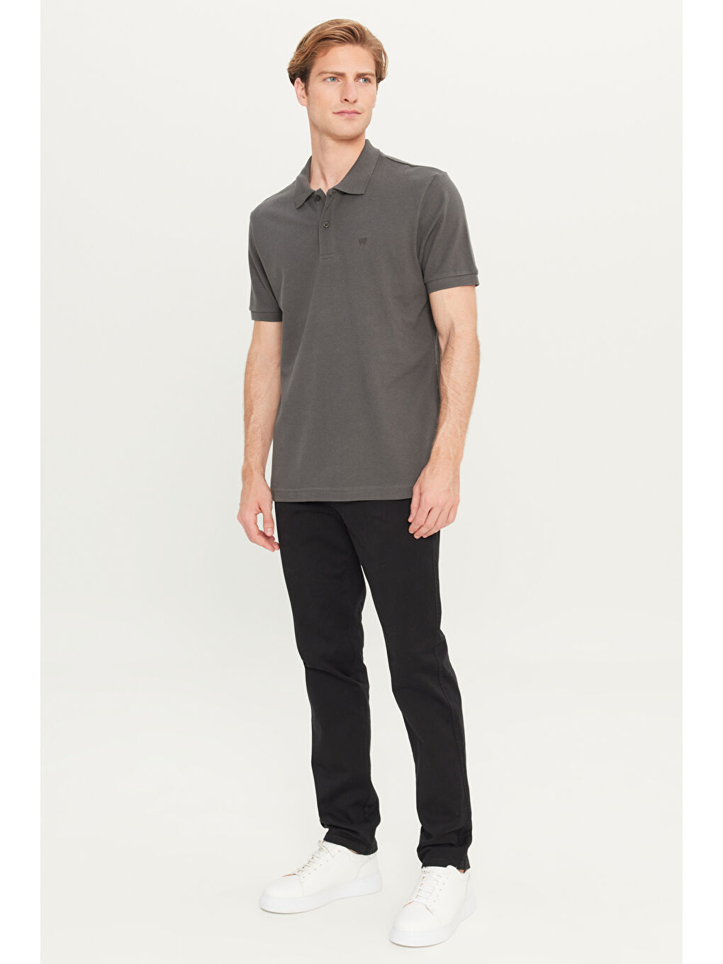 %100 Pamuk Regular Fit Normal Kesim Antrasit Polo Yaka Tişört-2