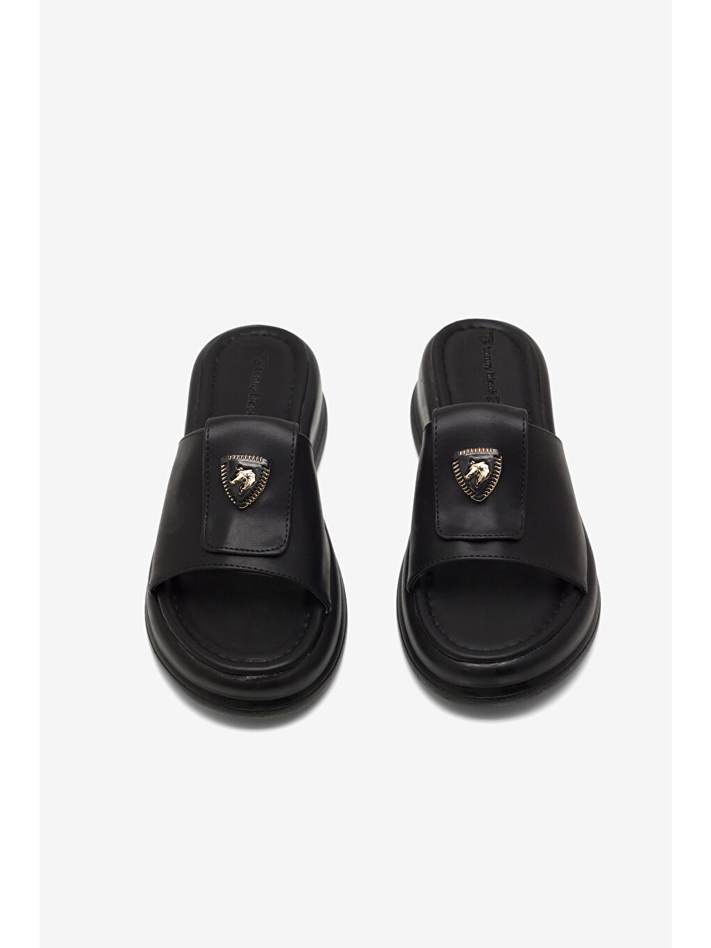 Kadın Siyah Rahat Kalıp Logo Detaylı Terlik-1