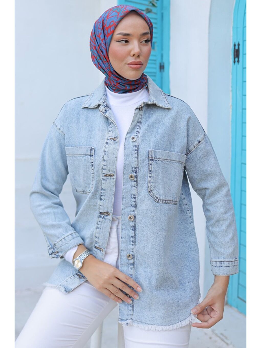 Kadın Çift Cepli Püskül Detay Jean Ceket Acik Mavi   26576